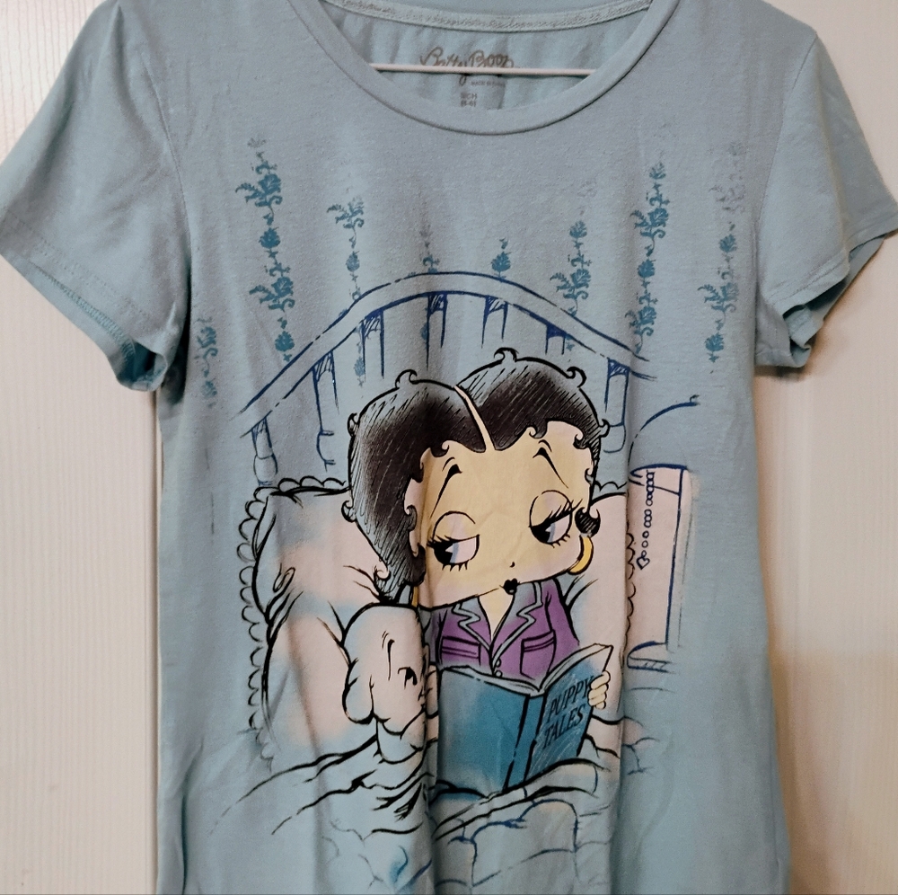 Betty Boo And Puppy T-shirt Aqua Blue Size S/M